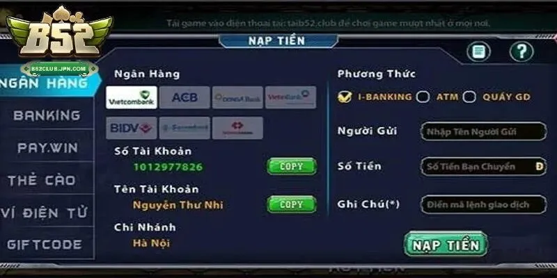 Hướng dẫn nạp tiền B52